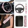 thumbnail image 3 of Jeiento Pink Cherry 12 PCS Front Car Seat Cover Set with Steering Wheel Cover Seat Belt Strap Protector Armrest Pad Cup Holder Floral Trash Bag Air Vent Pocket Rear View Mirror Cover Keychain, 3 of 9