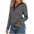 thumbnail image 3 of Maean Womens Striped Tops V Neck Buttons Casual Dressy Blouse Long Sleeve Fall Pullover Shirts, 3 of 5
