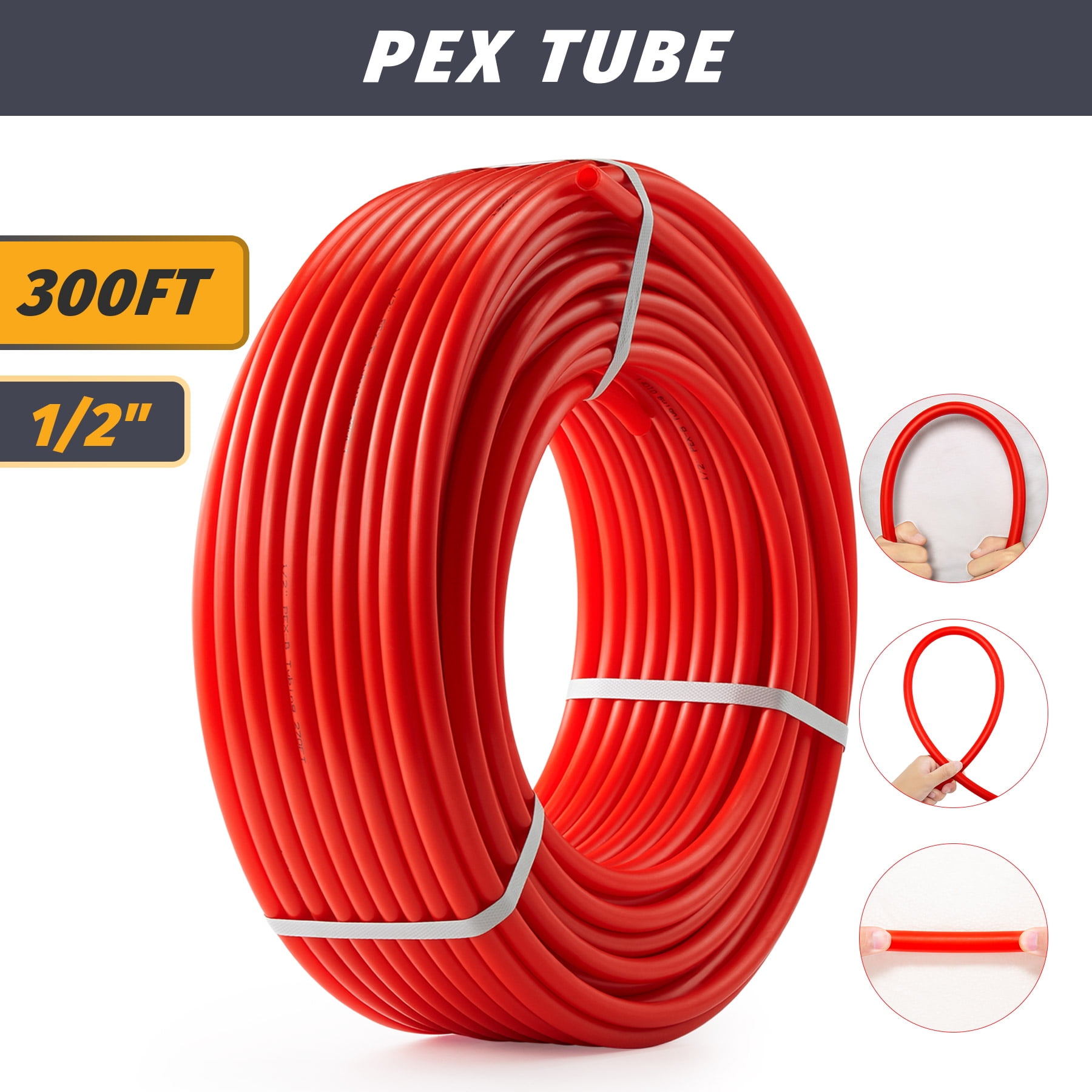 Happybuy Oxygen O2 Barrier PEX Tubing EVOH PEX-B Pipe for Residential Commercial Radiant Floor Heating Hot Cold Water Plumbing PEX Tubing 2 X 300Ft 2 Rolls of 1/2 inch X 300 Feet Tube Coil
