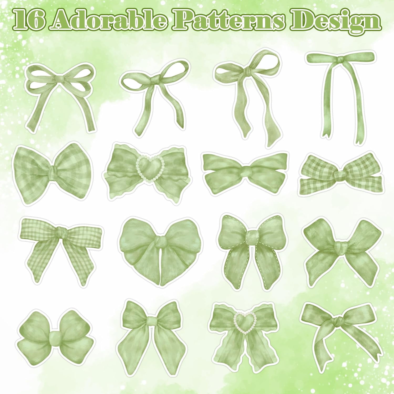 Green Coquette Bow Sticker - 1000Pcs Spring Watercolor Retro Green Vintage Waterproof Bow Aesthetic Decals for Kids Girls Scrapbook Crafts Laptop Party Favors Windows Water Bottle Decoration