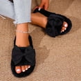 thumbnail image 4 of Women Fluffy Faux Fur Glitter Bow Square Open Toe Slide Slippers Black 7.5-8.5, 4 of 9