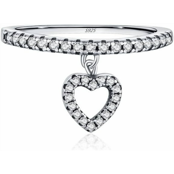 925 Sterling Silver Heart Dangle Ring for Women Rhinestone Love Shape Dangling Charm Finger Band Stacking Eternity Promise Rings Jewelry