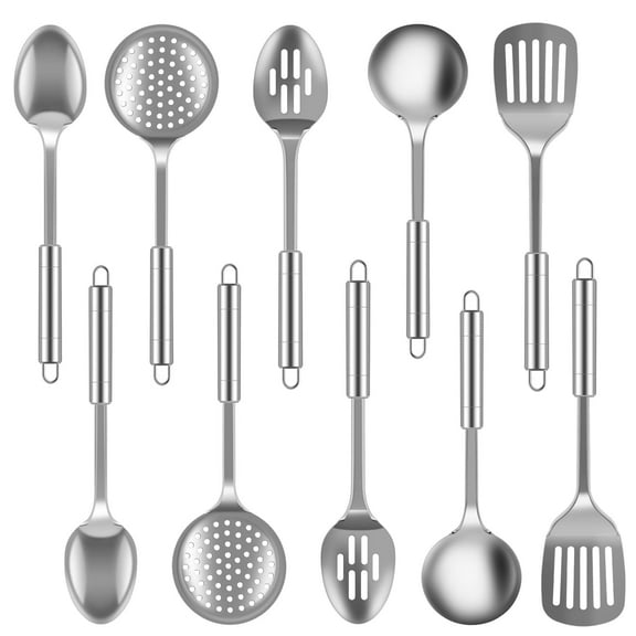 Xiyztok 10Pcs Kitchen Cooking Utensils Set Metal Stainless Steel Spoons and Spatula with Ergonomic Handle Utensil for Cooking Kitchen Cooking Utensils Set Kitchen Gadgets Tools Set Spoons Spatula