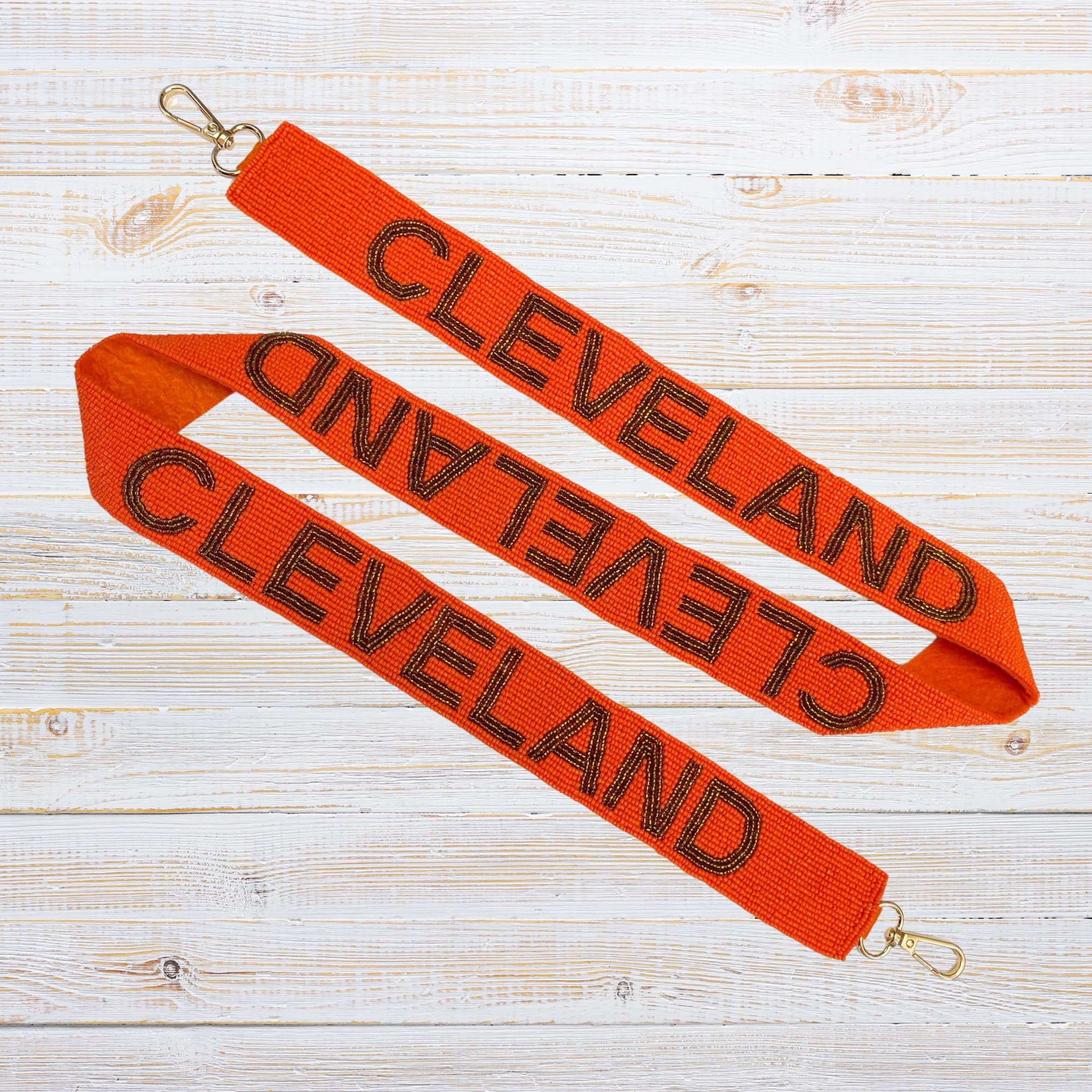 Lashicorn Cleveland Orange Beaded Purse Strap Brown Letters 49 Pro Football Stadium Approved Clear Bag Browns Gold Hardware Sports Ohio North