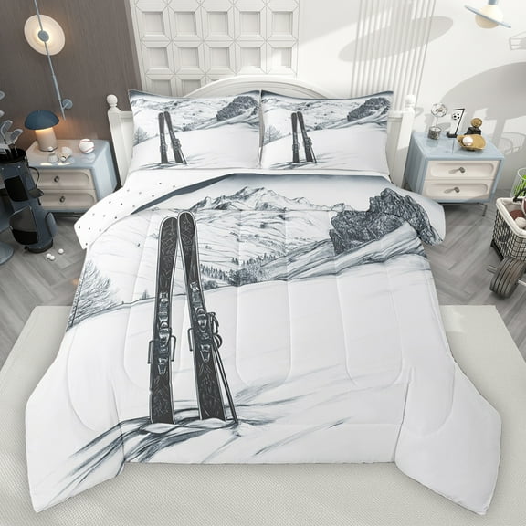 jejeloiu Skiing Sports Bedding Comforter Set,Snowboard Twin Comforter Sets,Gray White Bedding Set For Boys Girls,Ultra Soft Home Decor Reversible,2-Piece