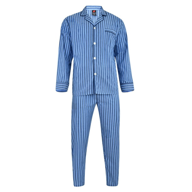 Hanes Men's and Big Men's Long Sleeve, Long Pant Woven Pajama Set ...