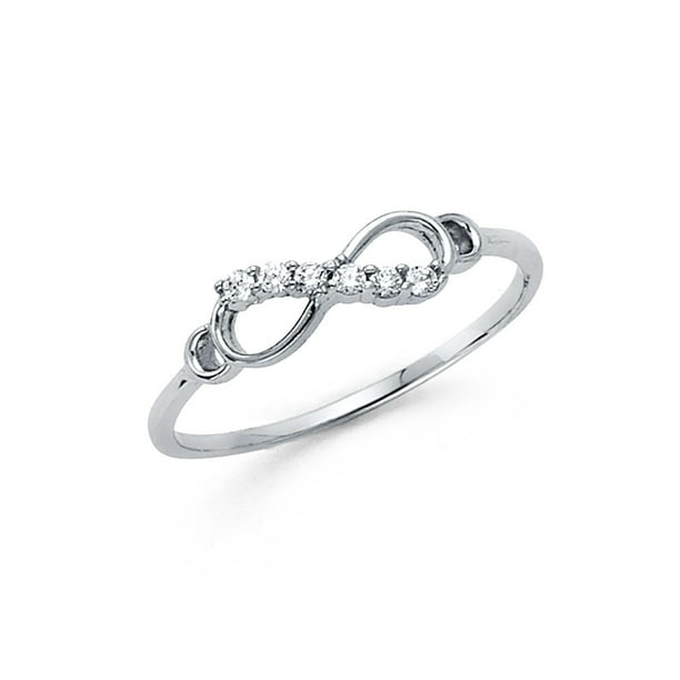 GemApex CZ Infinity Ring Solid 14k White Gold Love Band Promise Ring Right Hand Stylish