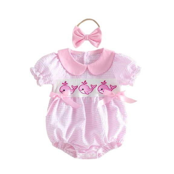 Wxirdiow Dresses Baby Girl Toddler Baby Girl Summer Dress Princess Plaid Smocked Dresses Spring Summer Cute Short Sleeve Clothes Pink Size,6-12 Months