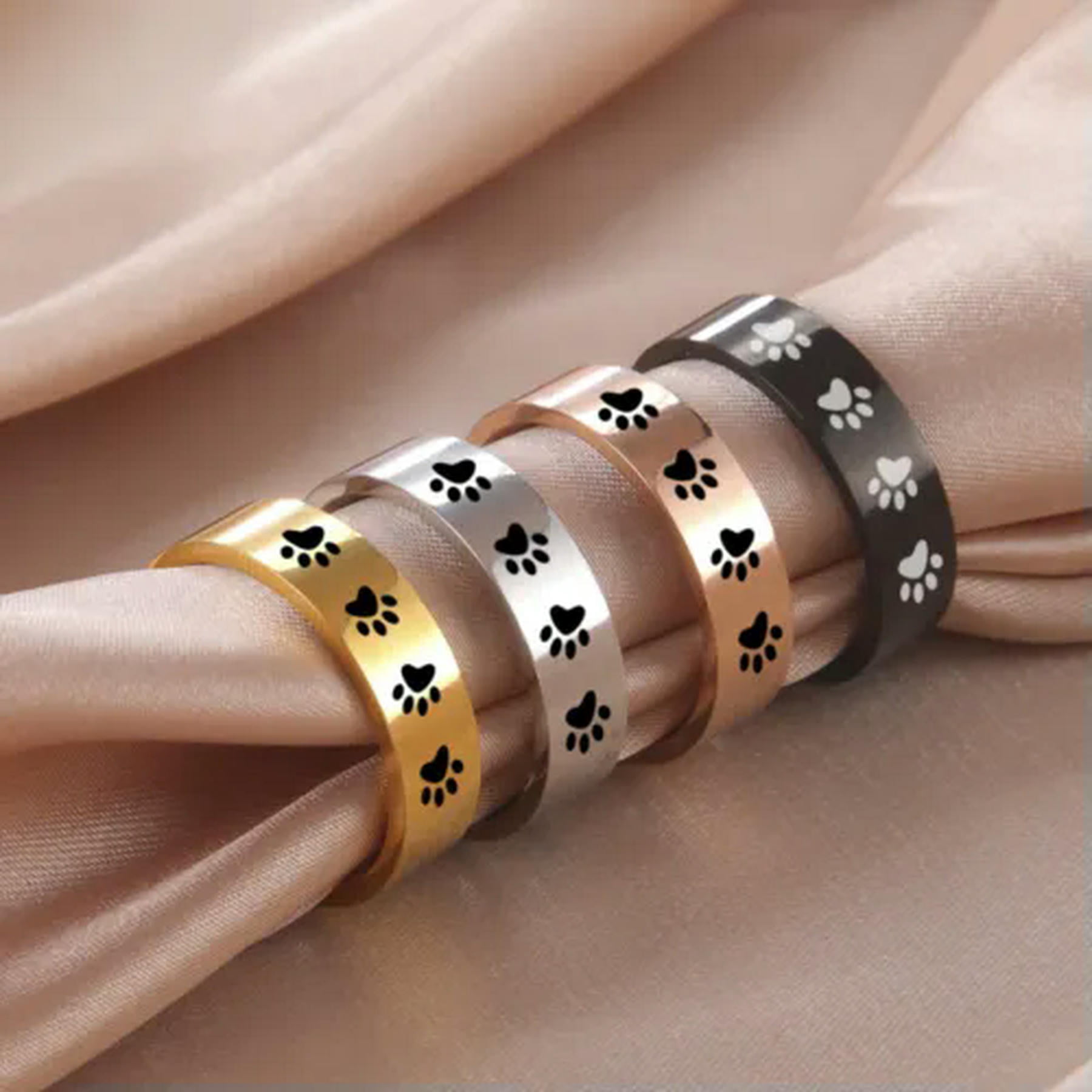 OIDIMS Lovely Puppy Paw Print Rings Stainless Steel For...