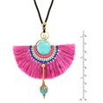 thumbnail image 3 of Stylish Turquoise with Pink Fan Tassel Long Statement Necklace, 3 of 6