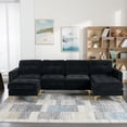 thumbnail image 2 of 110" L Shape Convertible Sectional Sofa Couch with Movable Ottoman Rivets Decoration, 2 of 6