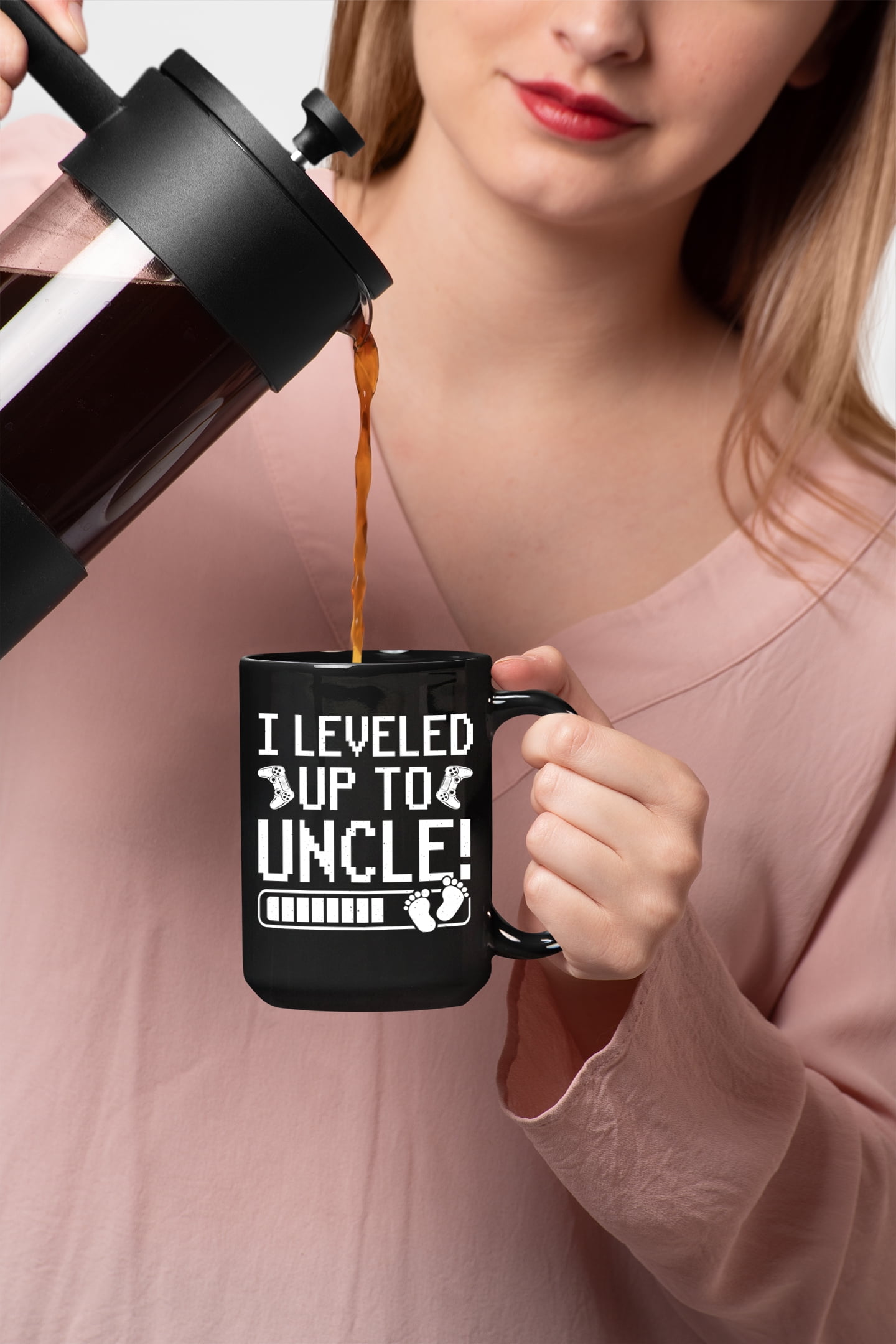 I Leveled Up to Uncle - Gamer Uncle, Pregancy Annoucement, Baby Shower, Black 15oz Ceramic Mug