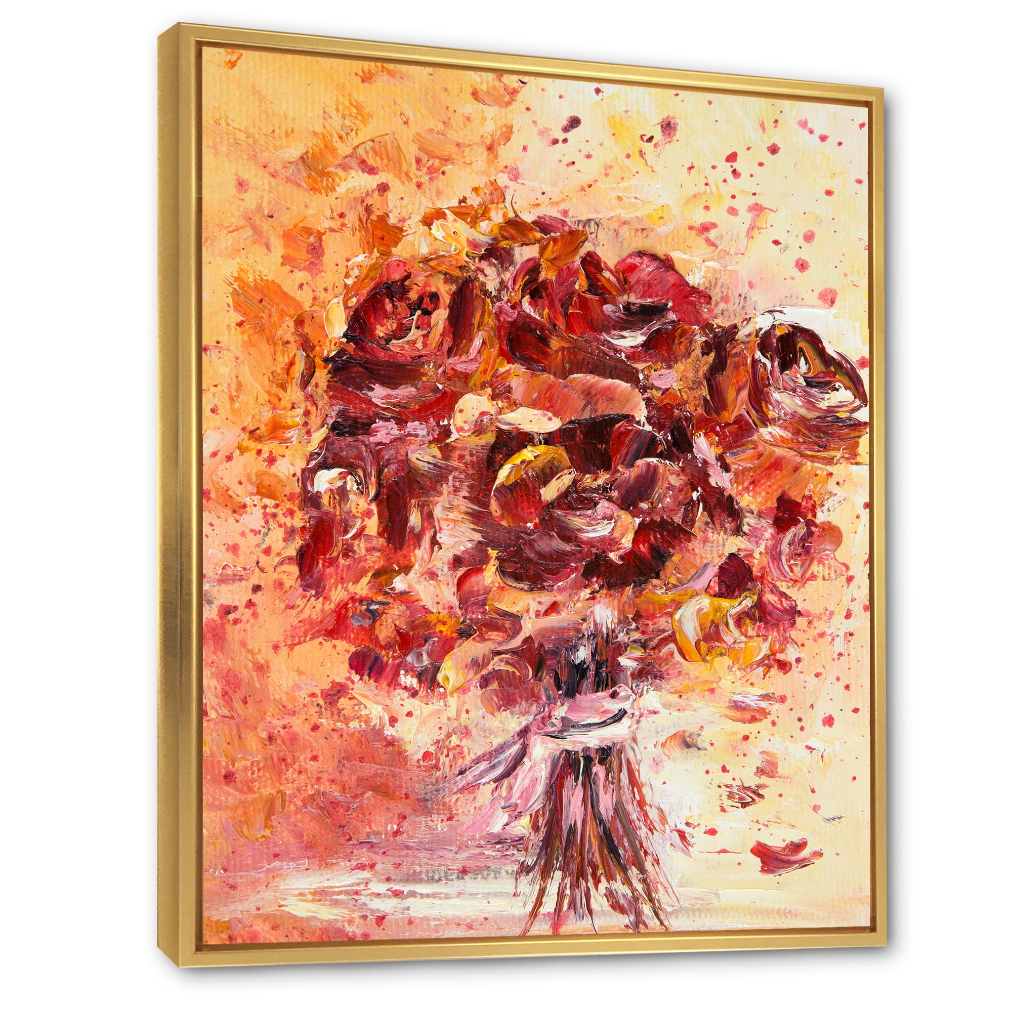 Designart 'Ancient Red Fresh Flowers Bouquet' Traditional Framed Canvas Wall Art Print