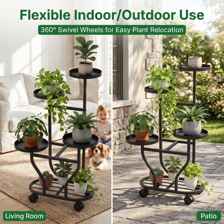 5-Tier Rolling Metal Plant Stand with Lockable Wheels photo 2
