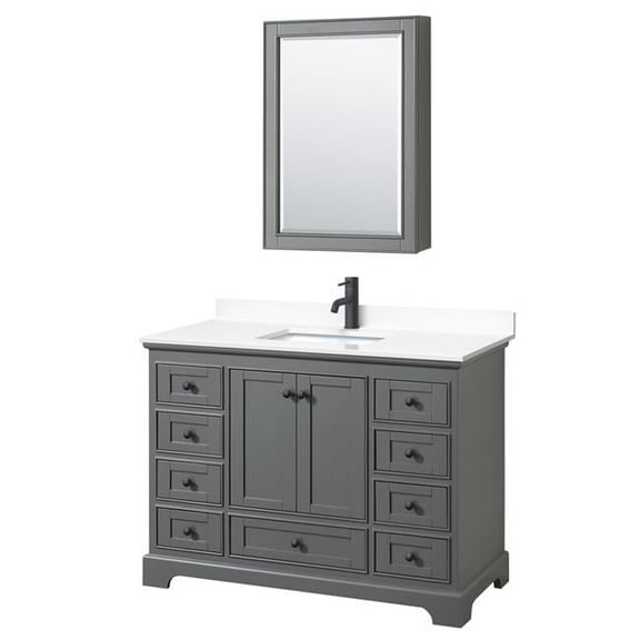 48 in. Deborah Single Bathroom Vanity with White Cultured Marble Countertop, Undermount Square Sink, Matte Black Trim & Medicine Cabinet - Dark Gray