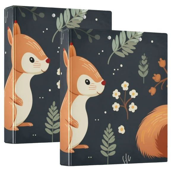 Squirrels Leaves 3 Ring Binders 1.5 inch Hardcover File Folders with Interior Pockets A4 Size Organizer for School Office Hospital Set of 2