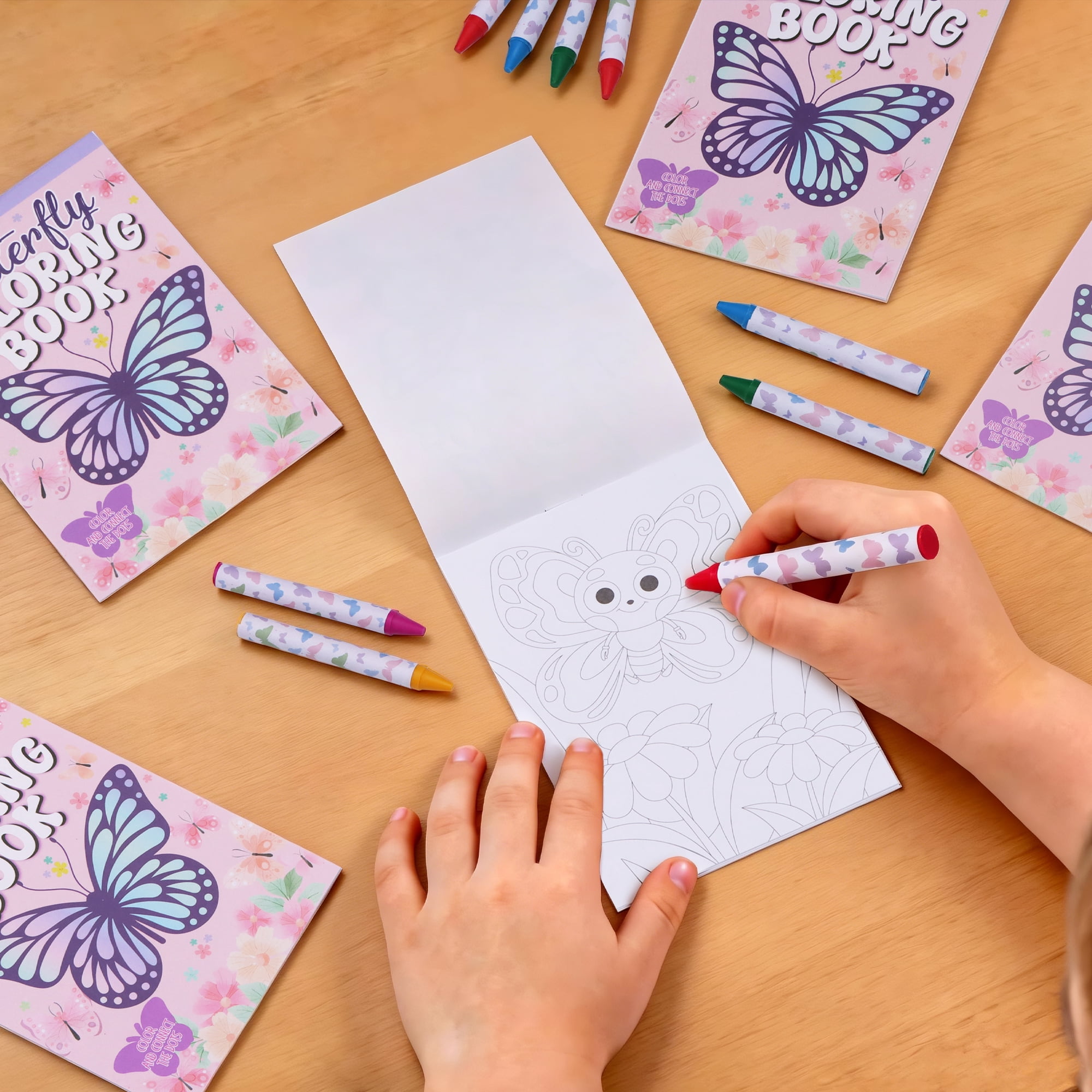 8 Set, Multicolor Butterfly Coloring Book, Party Favors, Includes: 8 Coloring Books, 8 Crayon Boxes, by Way To Celebrate
