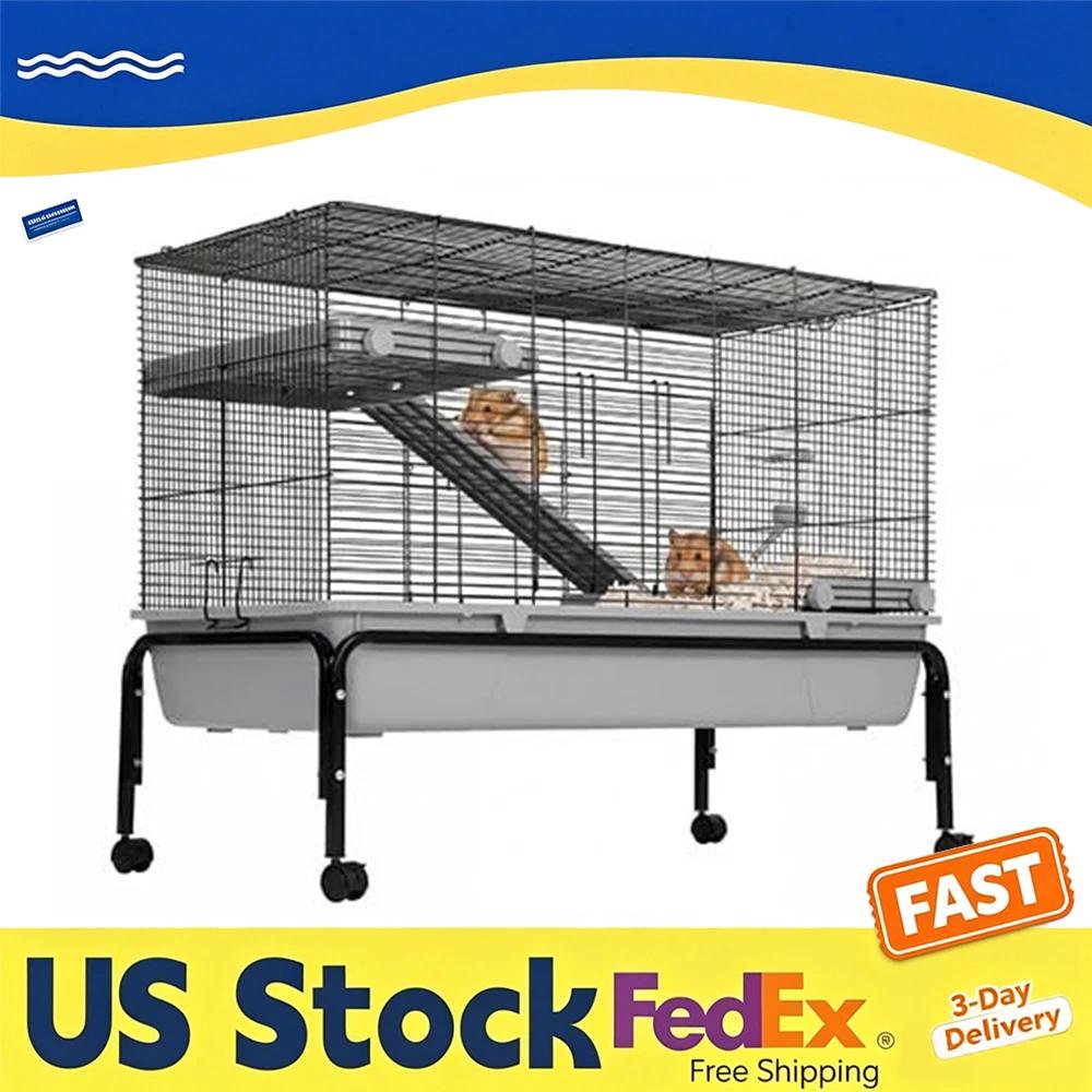 Rabbit Ferret Chinchilla Cage 40 Inch, Multi-Level with Ramp and Removable Tray