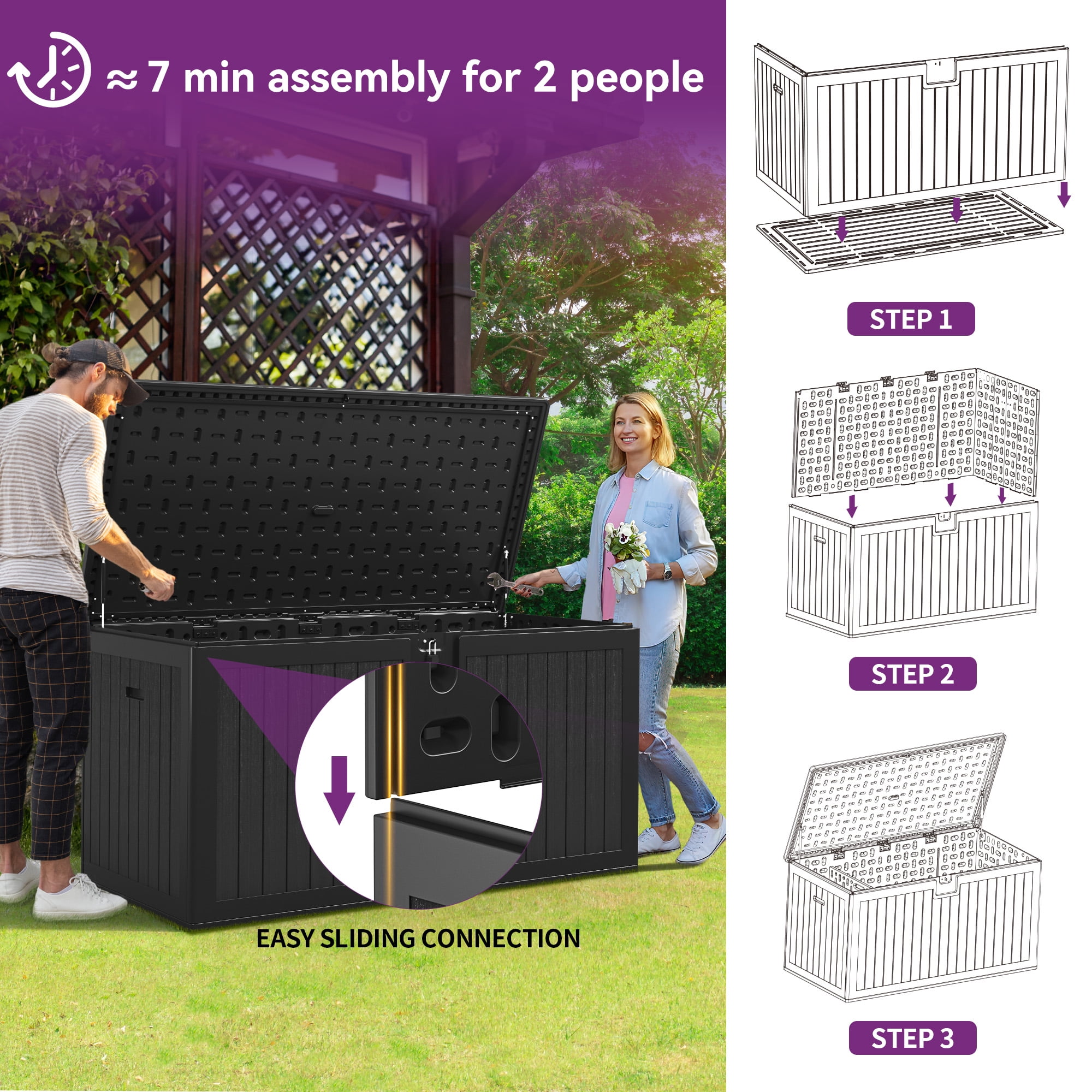Dextrus Outdoor Patio Garden Weatherproof and UV-Resistant 230-Gallon Resin Deck Box, Black