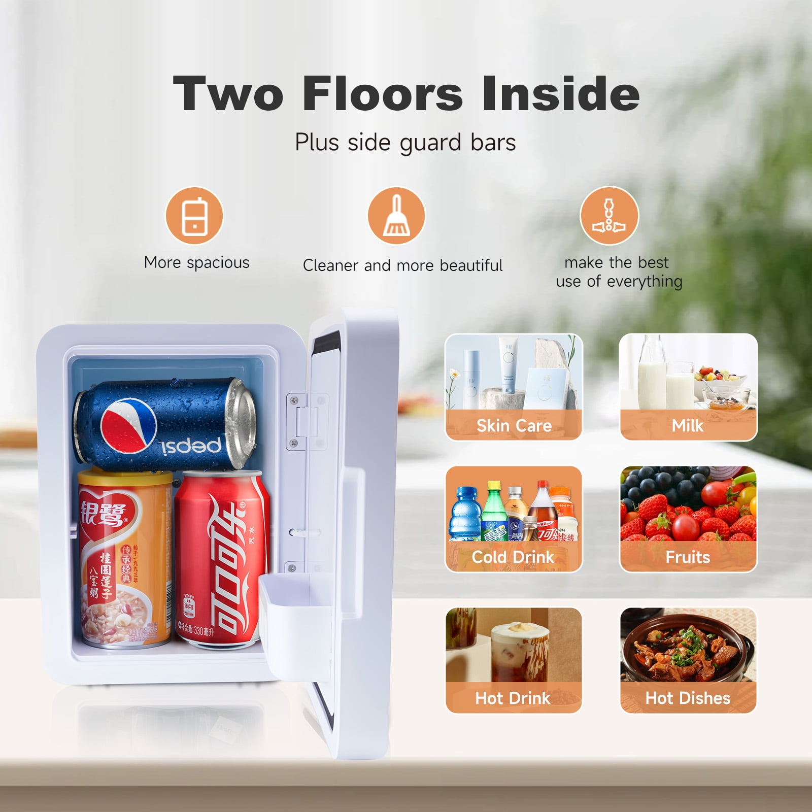 Mini Refrigerator 4L 2in1 Dual Power For Car Home Dormitory Makeup Beauty Refrigerator Freezer with LED Lights (White)