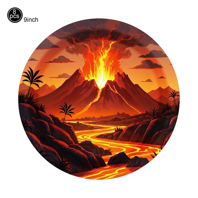 Volcano Party Decoration Disposable Tableware Paper Plate Cup plastic Tablecloth Volcano Theme Party Supplies 5th Birthday Decor
