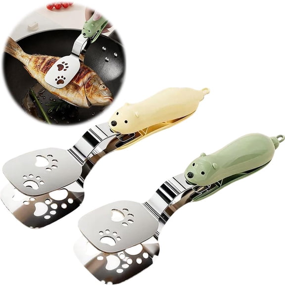 Stainless Steel 2-in-1 Kitchen Tongs with Spatula Function for Cooking Various Foods