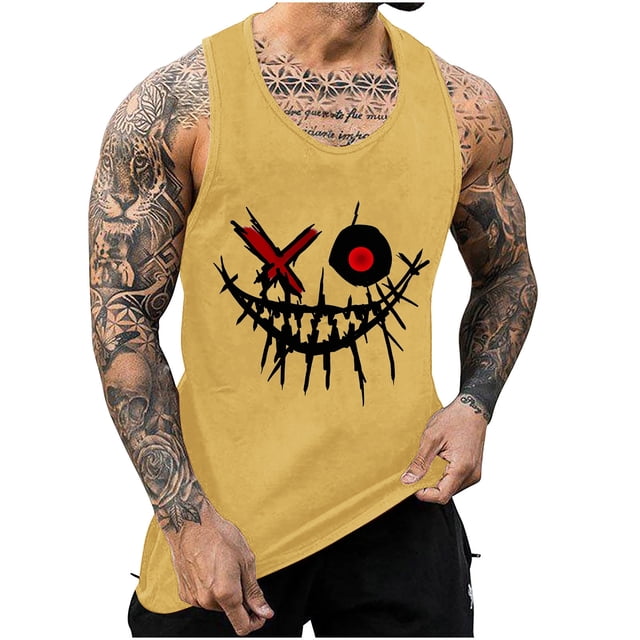 Camisetas de Tanque de los Hombres Tanque de los Hombres Incolor Gradiente de Impresión Cuello Redondo Correa Delgada Fuga Atrás Regular Casual Deportes Blusas de Tanque