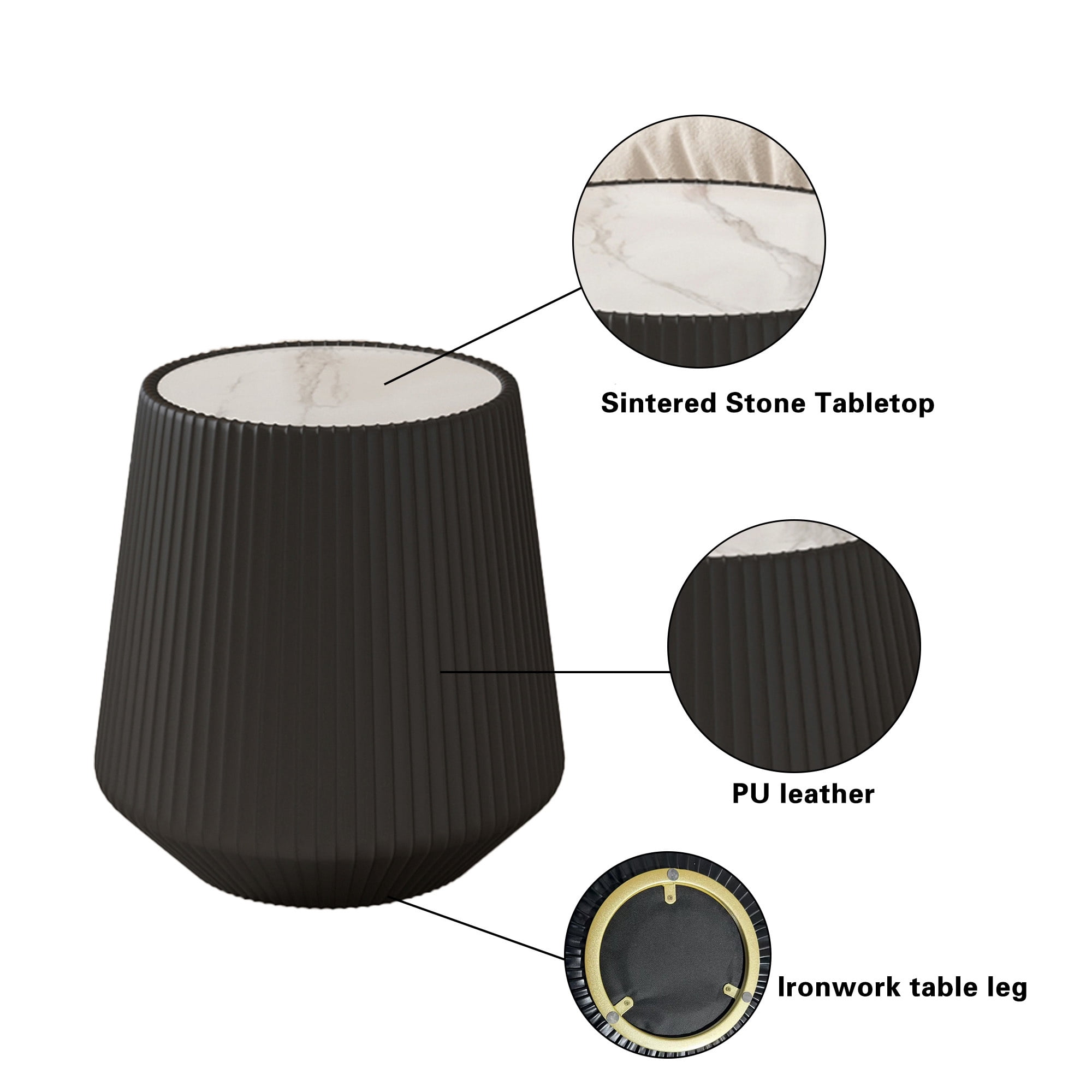 Leumius Light Sintered Stone Top Cup Shape Leather Coffee Modern Sofa Table for Apartment Living Room Furniture Black 2