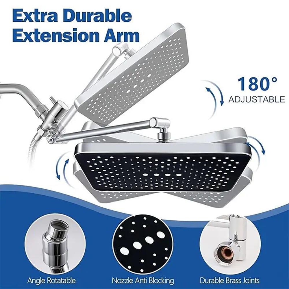 13-Inch Chrome Rainfall Shower Head with 4-Mode Handheld Spray & Adjustable Arm