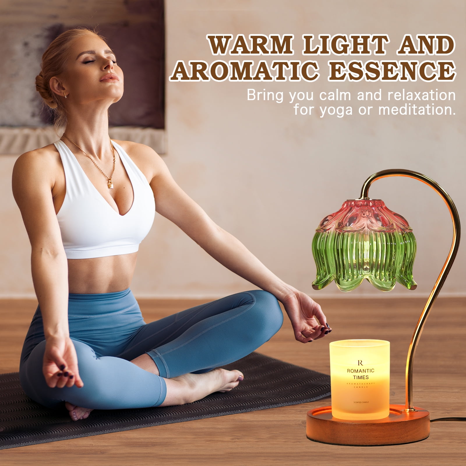 Funistree Candle Warmer Lamp with Timer, Dimmable Flower Wax Warmer Pink & Green, Jar Candle Melter for Women Mom Sister, House Warming Birthday Home Decor Gift