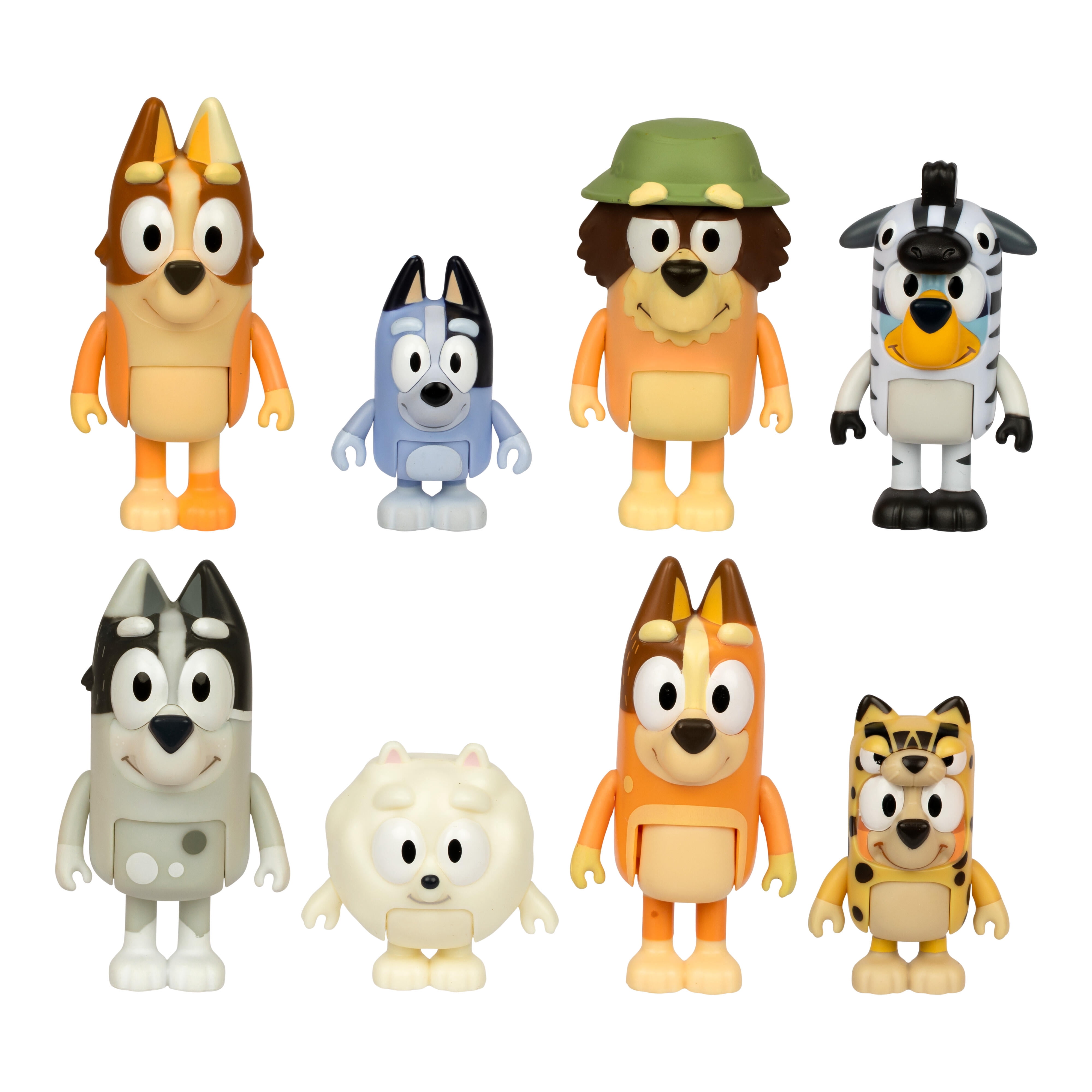 Bluey Family Dress Up Fun 8 Pack, 2.5-3" Figures; Bluey and Bingo Wearing Onesies, Grandad, Socks, Pop Pom, Aunty Brandy, Trixie and Chilli, Ages 3+