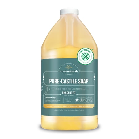 Whole Naturals EWG Verified & Certified Palm Oil Free, Castile Liquid Soap - 64 oz. - Unscented, Mild & Gentle Non-GMO & Vegan - Formulated with Carrier Organic Oils