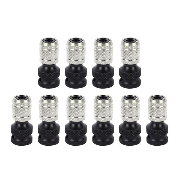 Adaptador de llave de impacto de 1/2 pulgada, 10 unidades, adaptador de mandril, llave de impacto retráctil de aire y Negro plateado