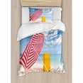 thumbnail image 3 of Yellow and Blue Duvet Cover Set Queen Size, Windy Sandy Beach with Sunshade and Trolley Summer Holiday Relax Picture, Decorative 3 Piece Bedding Set with 2 Pillow Shams, Multicolor, by Ambesonne, 3 of 3
