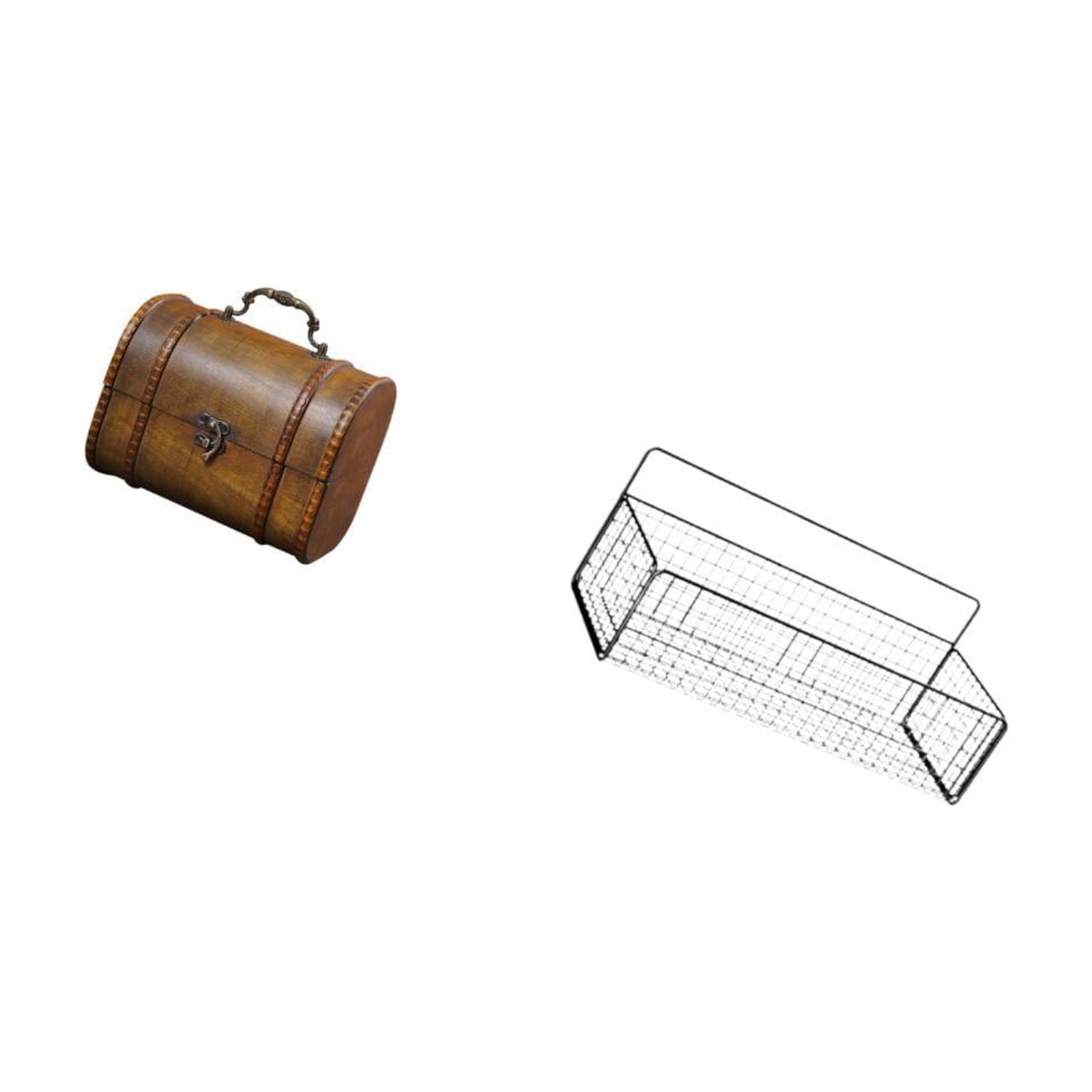 Jewelry Organizer Case Wooden Storage Basket Wire Hanging Basket Rustic Material Dresser Kitchen Bathroom Use