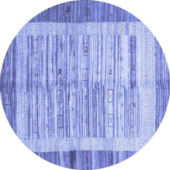 Ahgly Company Machine Washable Indoor Round Abstract Blue Contemporary Area Rugs, 5' Round
