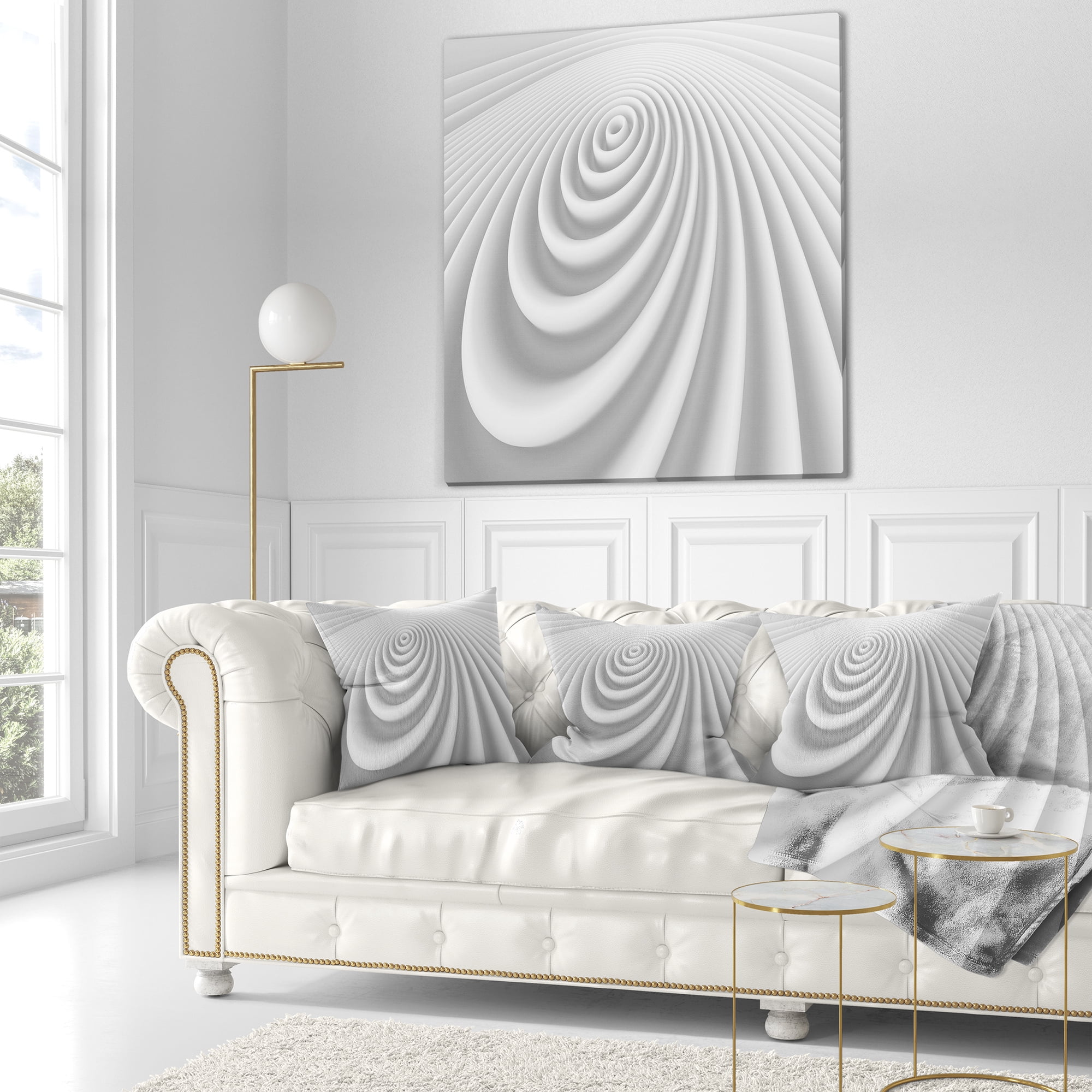 Designart Fractal Rounded White 3D Waves - Contemporary Throw Pillow - 18x18