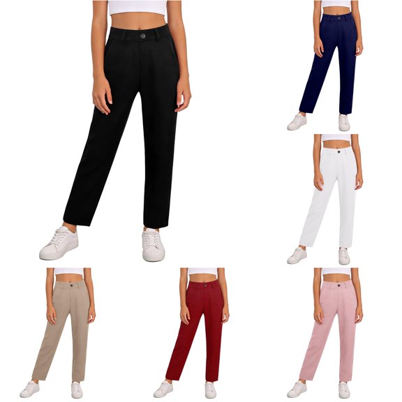 JCCXIN Teen Girls School Uniform Pants Slim Fit Chino Pants Flat Front High Waist Stretch Trousers With Pockets Stretch Casual Everyday Wear Soft Street Bottoms,Black,5-6 Years