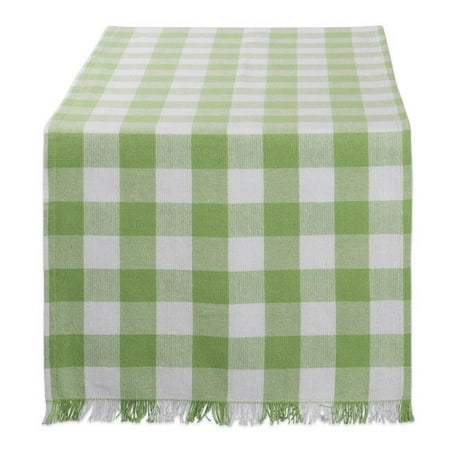 

14 x 108 in. Green Heavyweight Check Fringe Table Runner