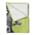 thumbnail image 2 of Whimsical Soft Flannel Fleece Blanket, Realistic Sketch Design of Funny Hipster Raccoon Rides Retro Motorcycle, Cozy Plush for Indoor and Outdoor Use, 50" x 70", Pale Green and Grey, by Ambesonne, 2 of 5