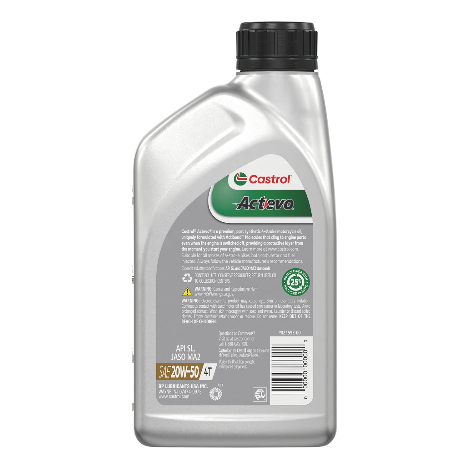 (5 pack) Castrol Actevo 4T 20W-50 Part Synthetic Motorcycle Oil, 1 Quart RFID
