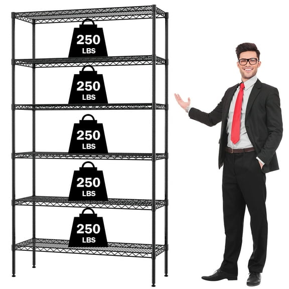 NiamVelo 6-Tier Wire Shelving Metal Utility Steel Storage Shelves for Garage Kitchen Living Room 42" L x 16" W x 74" H Shelf Unit Organizer Rack, Black