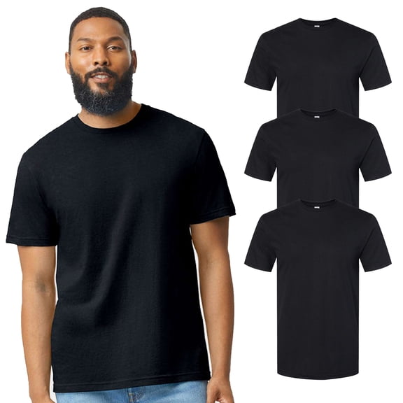 Gildan Men's Softstyle CVC T-Shirt, Short Sleeve Crew Neck, Cotton Blend, 3 Pack, Pitch Black, S