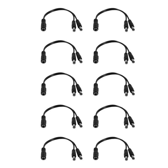 10X 5.5x2.1mm 1 to 2 M/F DC Power Splitter Cable for Security CCTV Camera