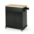 thumbnail image 3 of Rolling Kitchen Island on Wheels, Kitchen Island Cart with Towel Rack, Long Drawer and Two-Door Cabinet, Portable Kitchen Island Table with Wood Tabletop, Black, 3 of 7