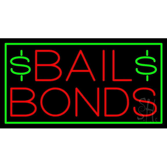 Bail Bonds With Dollar Logo LED Neon Sign 13 x 24 - inches, Black Square Cut Acrylic Backing, with Dimmer - Bright and Premium built indoor LED Neon Sign for Defence Force.