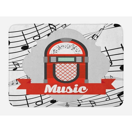 - Jukebox Bath Mat, Old Vintage Music Radio Box Cartoon Image with Notes Artwork Print, Non-Slip Plush Mat Bathroom Kitchen Laundry Room Decor, 29.5 X 17.5 Inches, Orange Pale Grey Black, Ambesonne