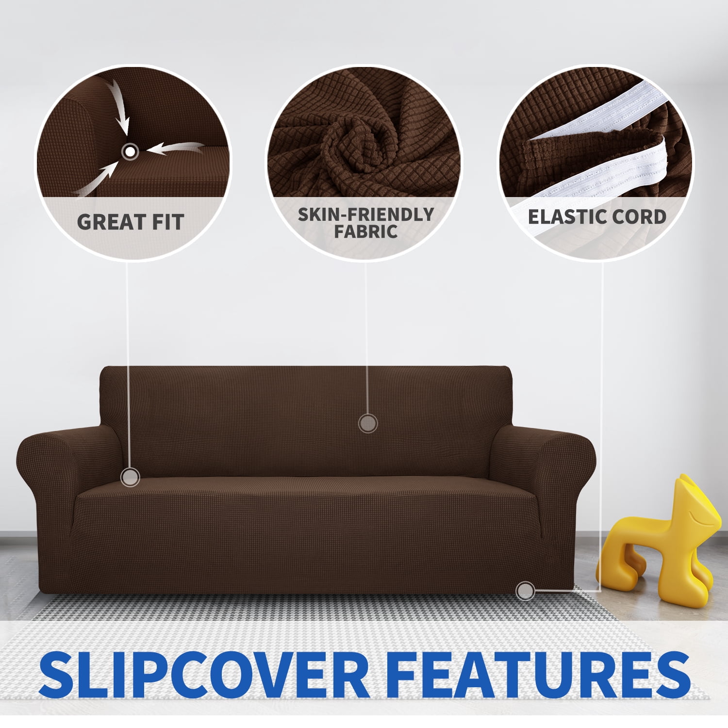 JIATER 1-Piece Armchair Sofa Cover Stretch Couch Cover Washable Sofa Slipcover Non-Slip Furniture Protector,Coffee