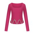 thumbnail image 4 of Goodtrade8 Hot Pink Fall Tops for Women Long Sleeve Beaded Solid Color Casual Crew Neck Fall Shirts Plus Size Women, 4 of 8