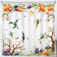 thumbnail image 1 of Whimsical Halloween Shower Curtain - Pumpkins, Bats & Witches Design, 1 of 4